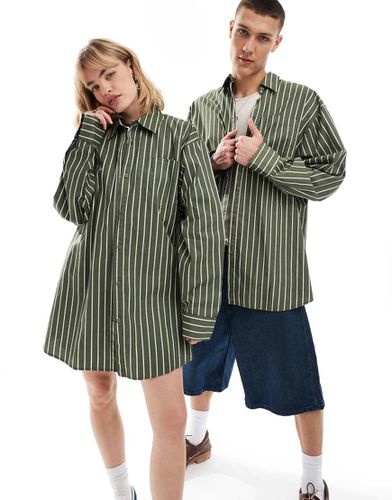 Unisex - Camicia oversize kaki a righe - Collusion - Modalova