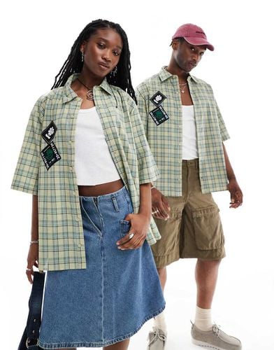 Unisex - Camicia squadrata stile skater a quadri con toppe - Collusion - Modalova