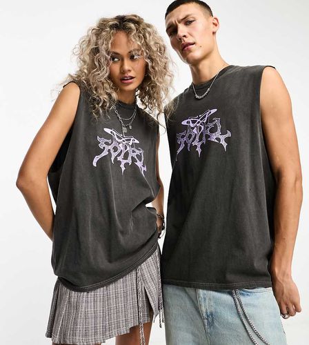 Unisex - Canotta oversize antracite con stampa tattoo sul davanti - Collusion - Modalova