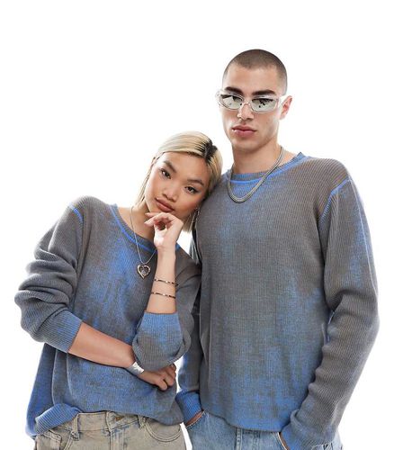 Unisex - Maglione girocollo lavorato grigio e blu effetto invecchiato - Collusion - Modalova