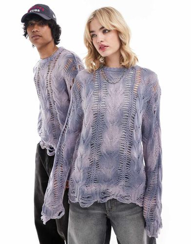 Unisex - Maglione oversize lavorato a trecce blu candeggiato - Collusion - Modalova