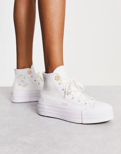 Lift Hi - Sneakers bianche con fiori ricamati e plateau - Converse - Modalova
