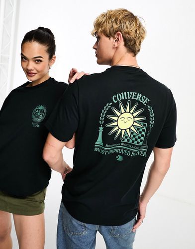 T-shirt nera con stampa a scacchi sul retro - Converse - Modalova