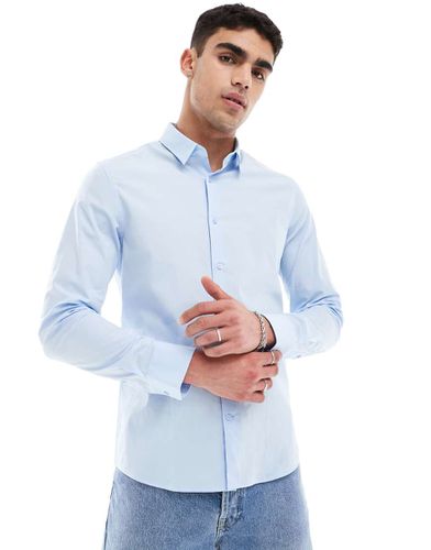 Camicia elasticizzata slim azzurra in popeline - Calvin Klein - Modalova