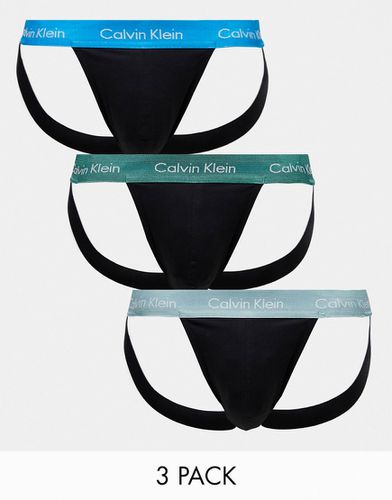 Cotton Stretch - Confezione da 3 sospensori neri con fascia in vita colorata - Calvin Klein - Modalova