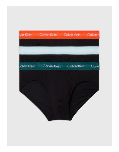Cotton Stretch - Confezione da 3 slip traspiranti neri con elastico colorato - Calvin Klein - Modalova