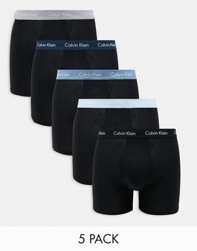 Cotton Stretch - Confezione da 5 boxer neri con fascia in vita colorata - Calvin Klein - Modalova