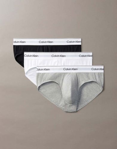 Icon Cotton Stretch - Lot de 3 slips à taille basse - Blanc/gris/noir - Calvin Klein - Modalova