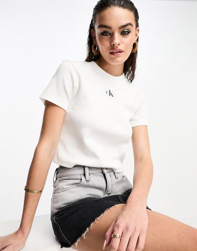 T-shirt a maniche corte bianca a coste con logo - Calvin Klein Jeans - Modalova