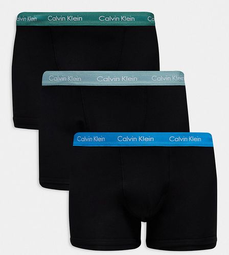 Plus - Cotton Stretch - Confezione da 3 boxer aderenti neri con fascia in vita colorata - Calvin Klein - Modalova