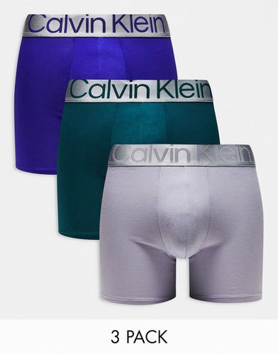 Steel - Confezione da 3 paia di boxer blu, grigio e verde-azzurro - Calvin Klein - Modalova