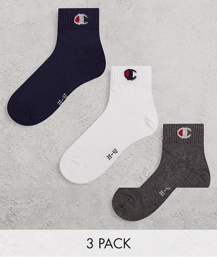 Confezione da 3 paia di calzini alla caviglia con logo blu, bianco e grigio - Champion - Modalova