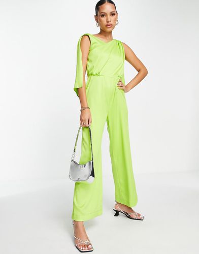 Tuta jumpsuit a fondo ampio in raso drappeggiato color lime - Closet London - Modalova