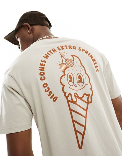 T-shirt squadrata color pietra con stampa "Disco Cone" - Another Influence - Modalova