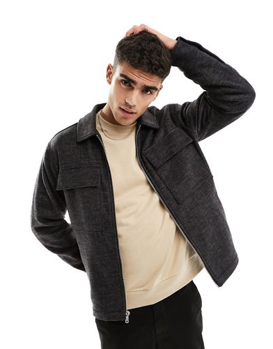 Camicia giacca nera in lana con zip frontale - Abercrombie & Fitch - Modalova