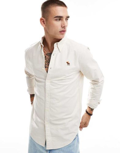 Icon - Camicia Oxford beige con logo - Abercrombie & Fitch - Modalova