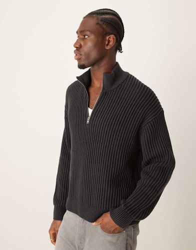 Maglione oversize con cuciture rigate e zip corta - Abercrombie & Fitch - Modalova