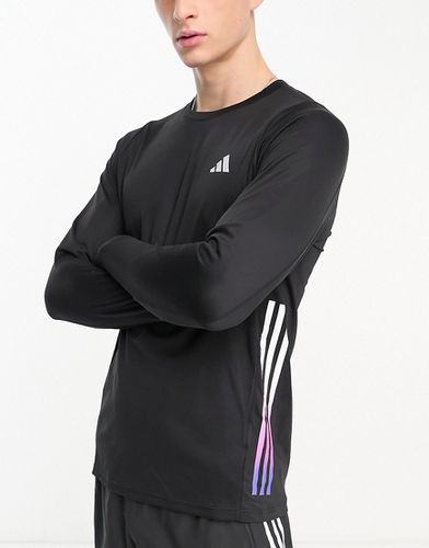 Adidas Running - Run Icons - Top nero a maniche lunghe con 3 strisce sfumate - adidas performance - Modalova