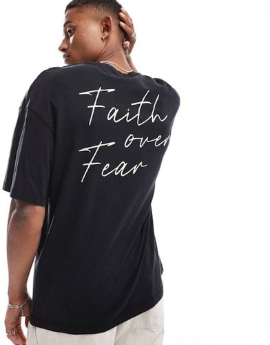 T-shirt nera oversize con stampa "Fait over Fear" sul retro - ADPT - Modalova