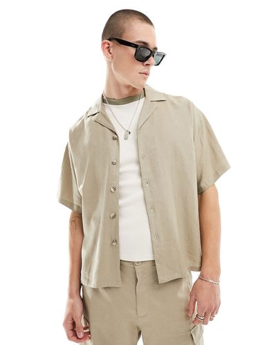 Camicia oversize beige in misto lino con colletto con rever - ADPT - Modalova