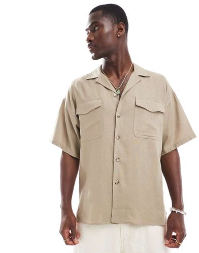 Camicia oversize in misto lino beige con tasche - ADPT - Modalova