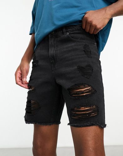 Pantaloncini di jeans invecchiati neri a fondo ampio - ADPT - Modalova