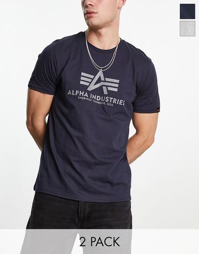 Confezione da 2 T-shirt basic con logo color grigio e blu navy - Alpha Industries - Modalova