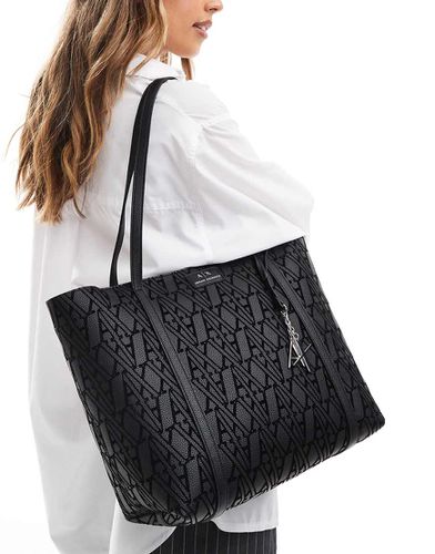 Borsa da spalla nera con stampa del monogramma - Armani Exchange - Modalova