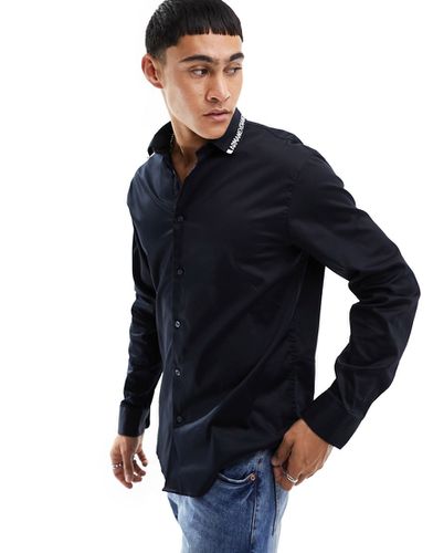 Camicia in maglia in popeline di cotone con colletto con logo a contrasto - Armani Exchange - Modalova