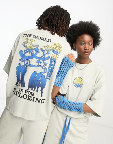 ASOS - Daysocial - T-shirt oversize unisex in jersey pesante con scritta e stampa grafica sul retro blu in coordinato - ASOS DESIGN - Modalova