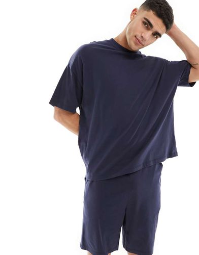 Completo pigiama con t-shirt oversize e pantaloncini in jersey blu - ASOS DESIGN - Modalova