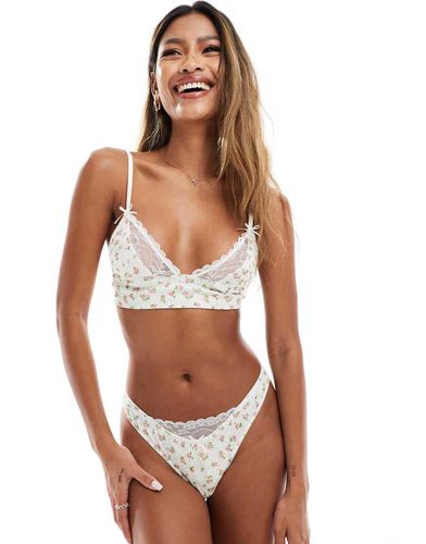 Completo rosa e a coste composto da brassière e perizoma con dettagli in pizzo - ASOS DESIGN - Modalova