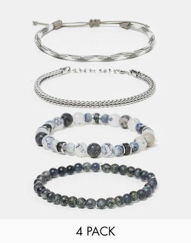 Confezione da 4 bracciali in tonalità grigia con perline - ASOS DESIGN - Modalova