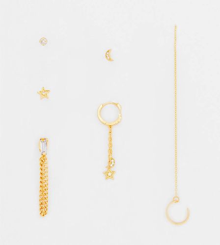 Confezione da 6 orecchini misti placcati in 14k con cristalli e design celestiali - ASOS DESIGN - Modalova