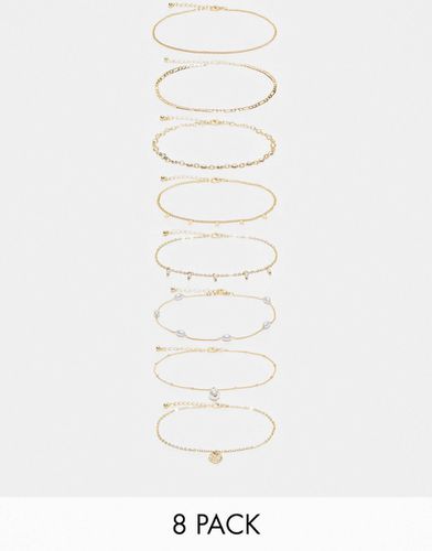 Confezione da 8 cavigliere a catenina miste dorate con perle sintetiche - ASOS DESIGN - Modalova