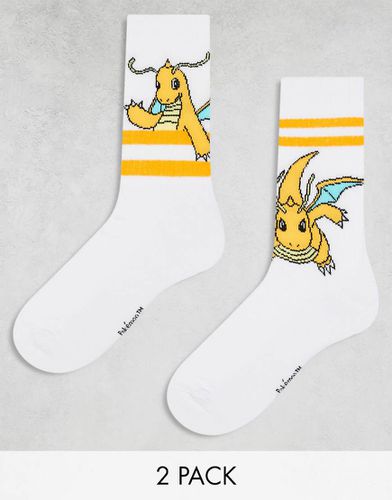 Confezione da 2 calze bianche con stampa di Dragonite dei Pokémon - ASOS DESIGN - Modalova