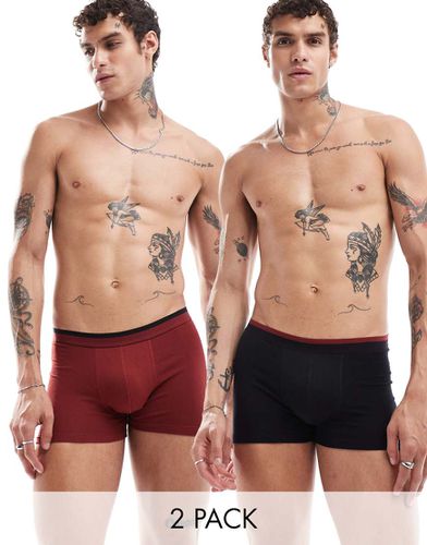 Confezione da 2 paia di boxer aderenti color nero e bordeaux - ASOS DESIGN - Modalova