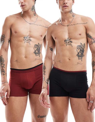 Confezione da 2 paia di boxer aderenti color nero e bordeaux - ASOS DESIGN - Modalova