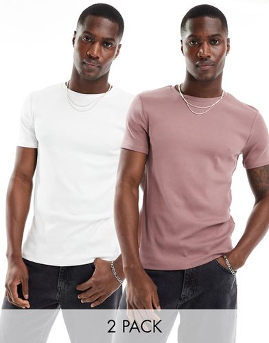 Confezione da 2 t-shirt attillate bianca e rosa a coste - ASOS DESIGN - Modalova