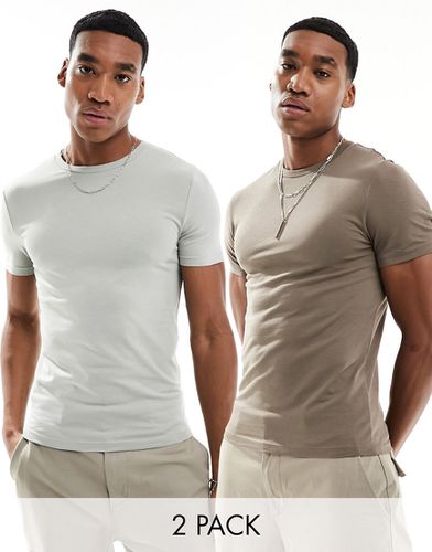 Confezione da 2 T-shirt attillate grigia e marrone - ASOS DESIGN - Modalova