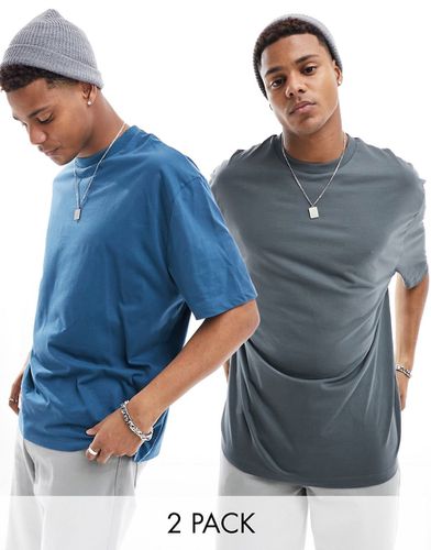 Confezione da 2 t-shirt girocollo oversize blu e antracite - ASOS DESIGN - Modalova