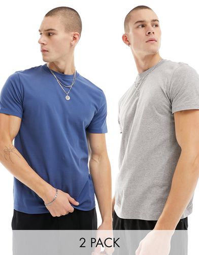Confezione da 2 T-shirt girocollo a maniche corte blu e grigio mélange - ASOS DESIGN - Modalova