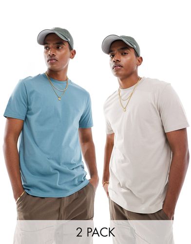 Confezione da 2 T-shirt girocollo beige e blu - ASOS DESIGN - Modalova