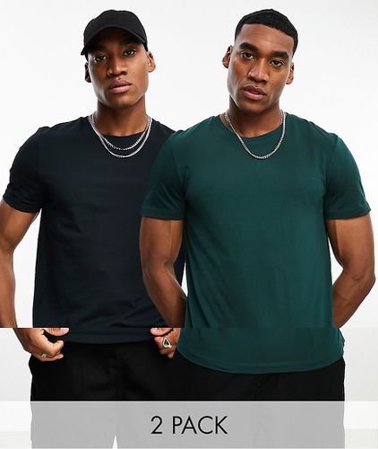 Confezione da 2 T-shirt girocollo verde e nera - ASOS DESIGN - Modalova