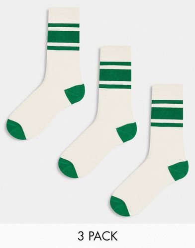 Confezione da 3 paia di calze verdi ed écru a righe - ASOS DESIGN - Modalova