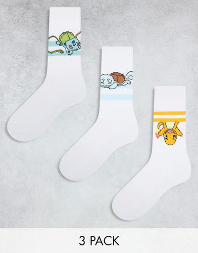 Confezione da 3 paia di calzini bianchi con personaggi di Pokémon - ASOS DESIGN - Modalova