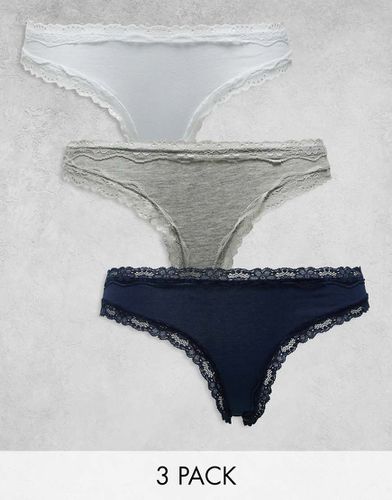 Confezione da 3 slip in pizzo e cotone colore grigio, bianco e blu navy - ASOS DESIGN - Modalova