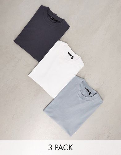 Confezione da 3 T-shirt comode girocollo bianca, grigia e blu - ASOS DESIGN - Modalova