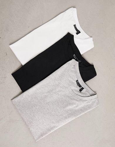 Confezione da 3 T-shirt girocollo con maniche arrotolate bianca, grigio mélange e nera - ASOS DESIGN - Modalova