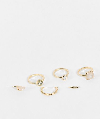 Confezione da sei anelli color con pietre multicolore - ASOS DESIGN - Modalova